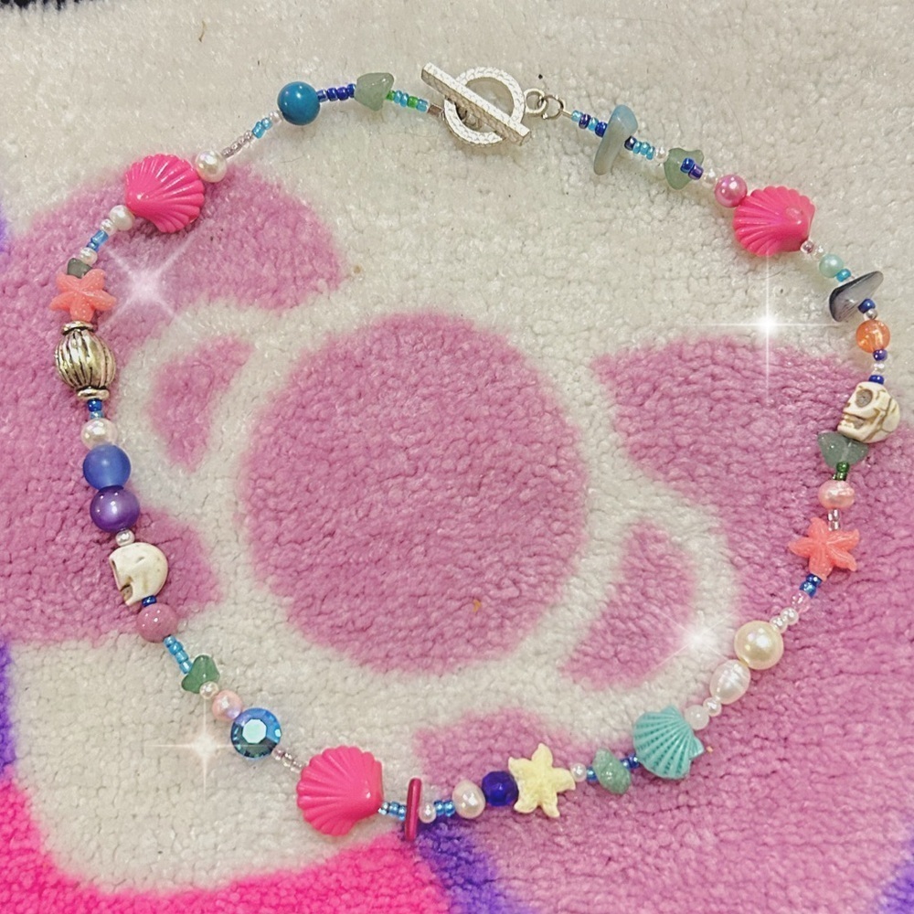 “Under the Sea” Handmade Beaded Choker Colorful Necklace Shell Star Accents